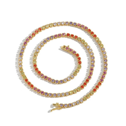 BEZEL-SET RAINBOW TENNIS NECKLACE